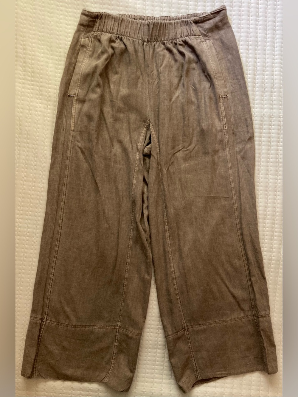 Free People Wide Leg Linen Viscose Pants Women’s Medium Brown Pockets Pull On